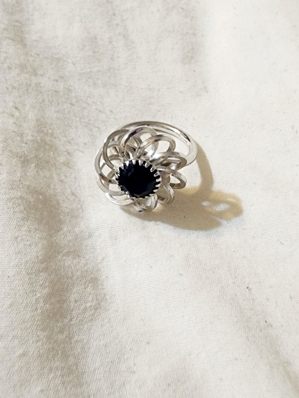 Sarah Coventry Silver-Tone Floral Ring with Black Center
